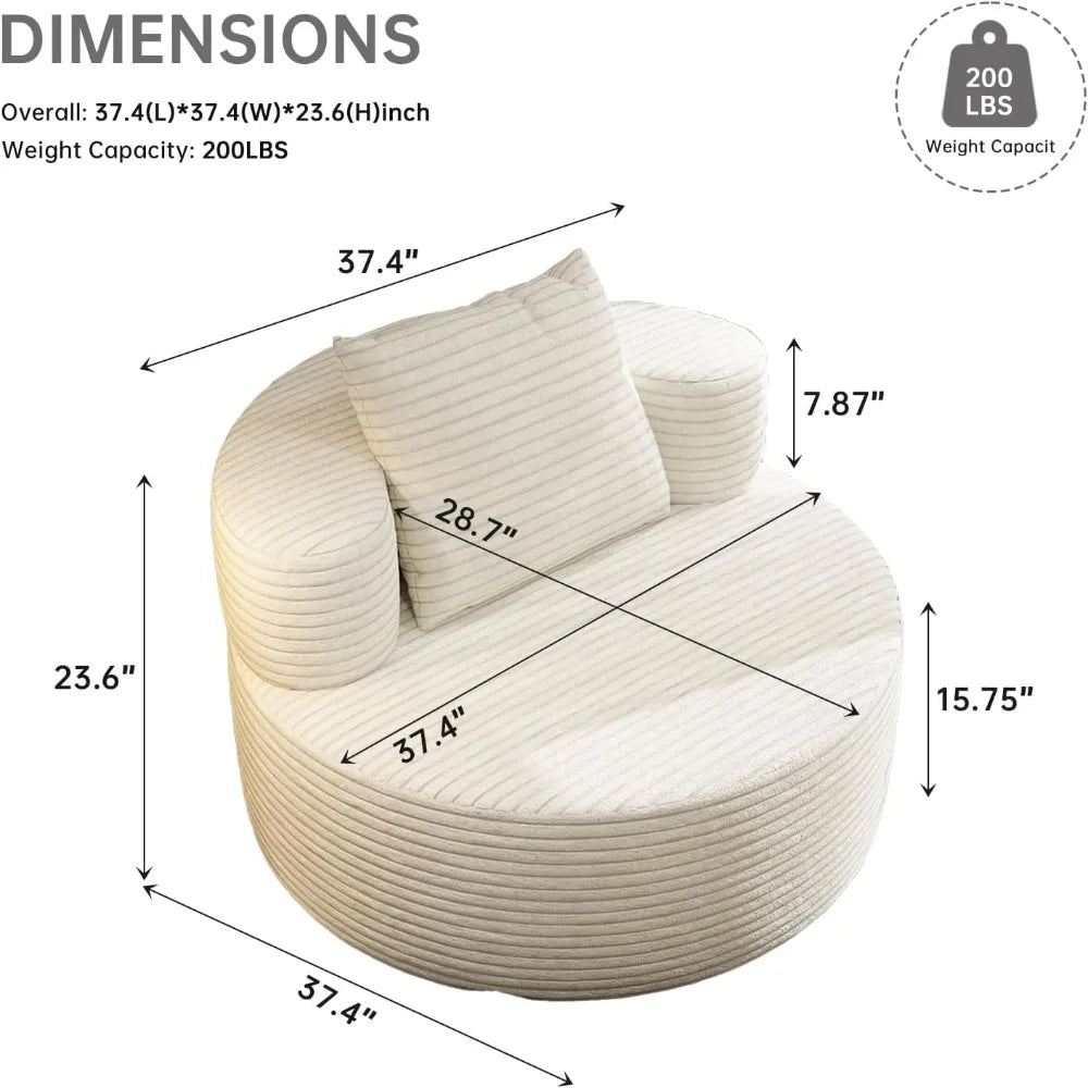 37.4" Oversized Round Chaise Lounge Chair Corduroy Floor Sofa for Adults No Assembly