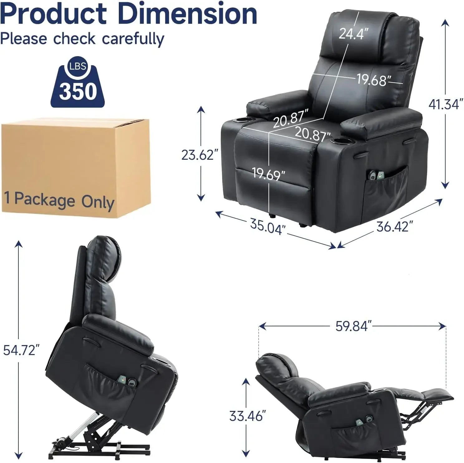 Power Lift Recliner Chair for Elderly with Massage & Heat, 160° Adjustable PU Leather Electric Recliner with Remote, Cup Holders