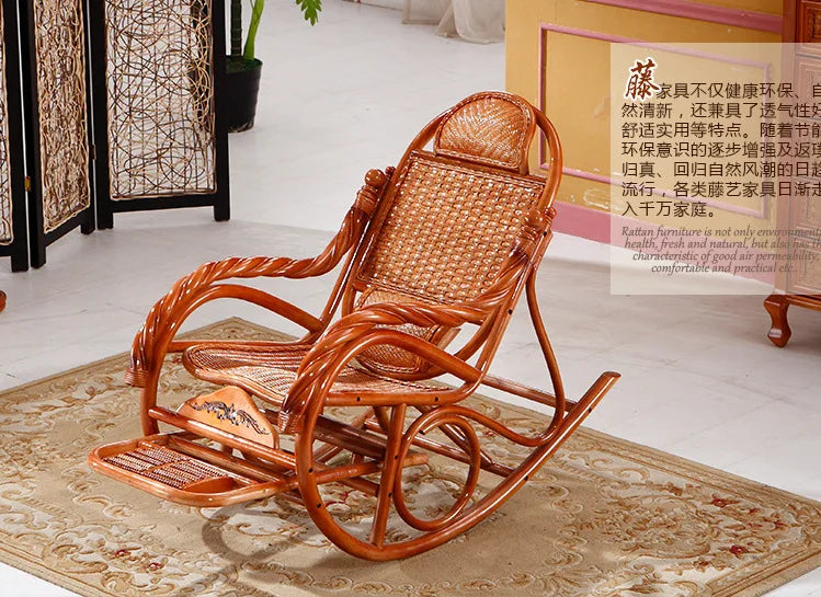 CZ Rocking Chair Hanging Basket Natural Real Rattan Plant Woven Relaxing Leisure Recliner