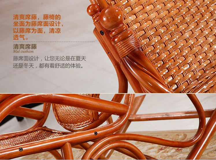 CZ Rocking Chair Hanging Basket Natural Real Rattan Plant Woven Relaxing Leisure Recliner