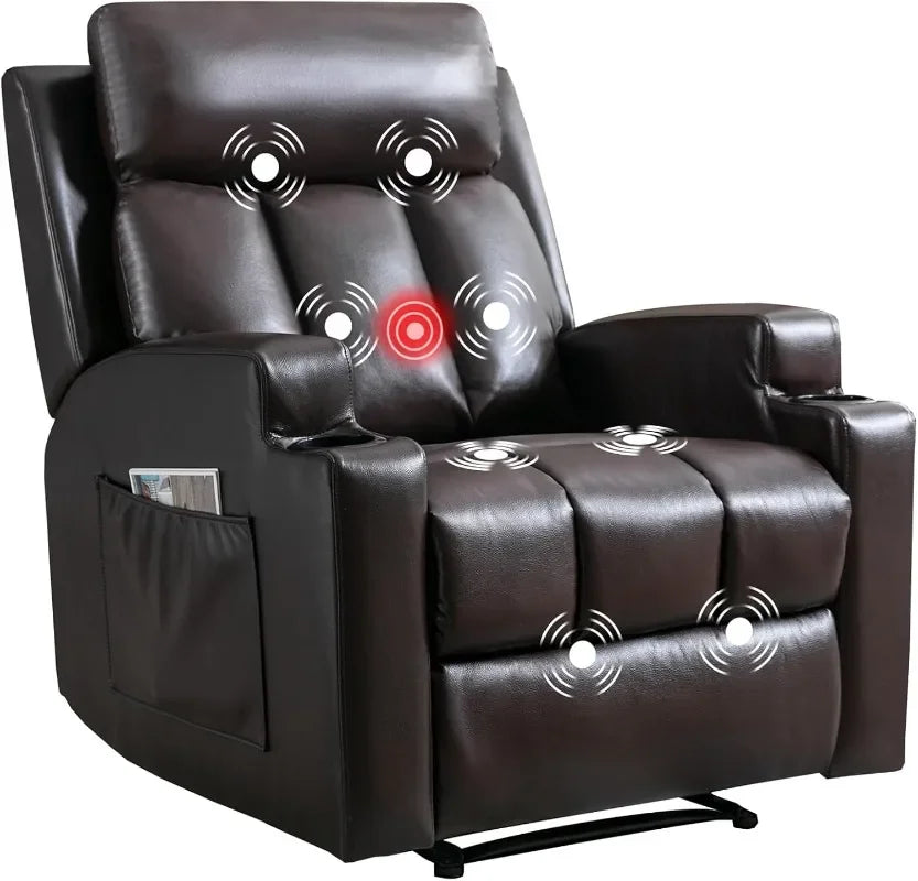 CANMOV Manual Recliner Chair with Massage and Heat,Breathable Leather Recliner Chair with Armrest and Backrest