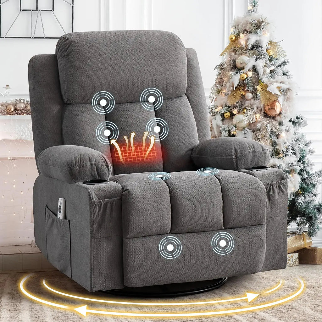 Swivel Rocker Recliner with Massage, Heat, USB, Cup Holders & Side Pocket for Living Room, Customized