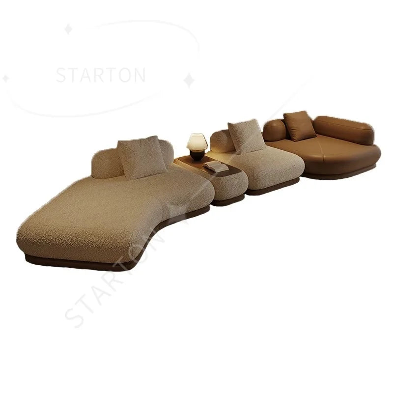 Modern Luxury Bouclé Modular Couch Living Room Furniture Curved Sofa Set With Soft Cushions & Functional Side Table