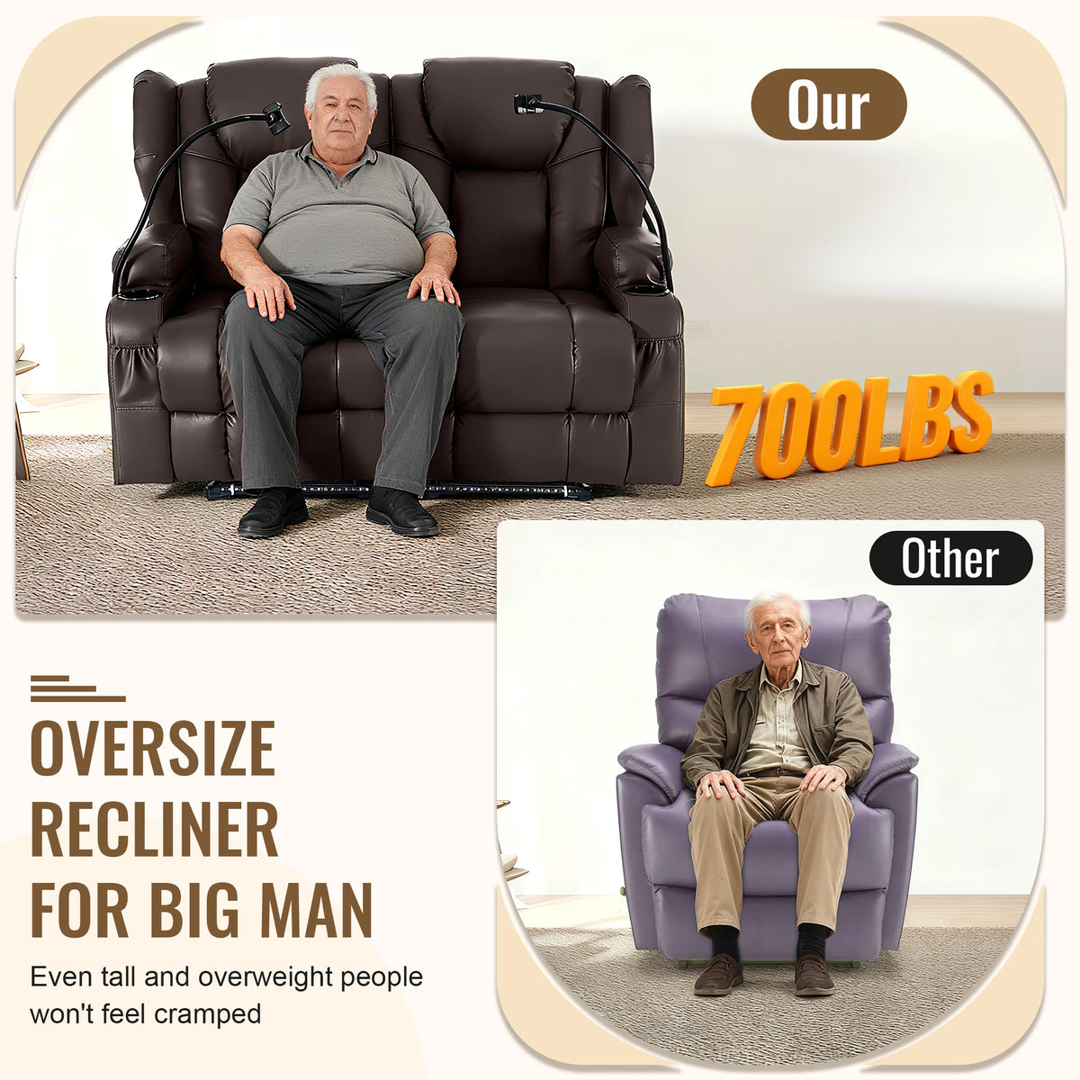 Redlife Loveseat Electric Recliner Sofa for Seniors, Massage & Heat,Dual Motor,350LBS Capacity,Cat-Claw Leather,For Living Room