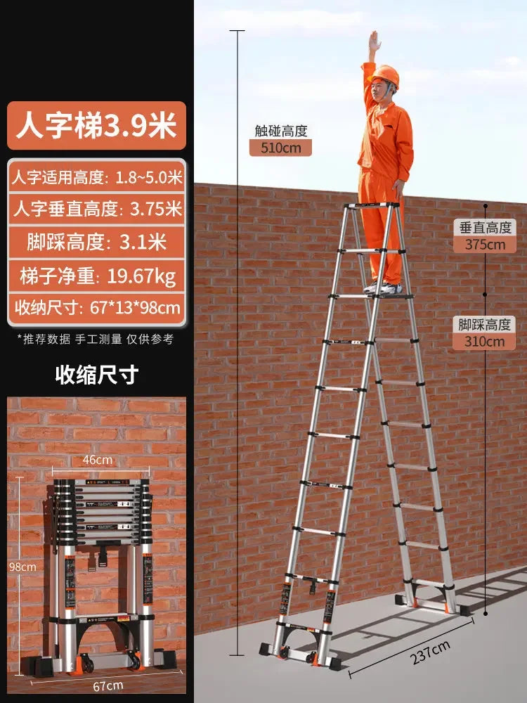 Aluminum Alloy Telescopic Ladder Thickened Stainless Steel Step Ladders Folding Lift Herringbone Ladder Home Portable Ladder B Y