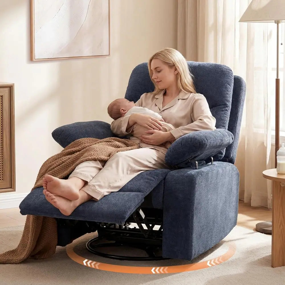 Rocking Chair Nurry with Adjustale Armrests, 360° Swivel Rocker Recliner or Moms, Manual Gilder Rocker Nursing Chair with Wide o