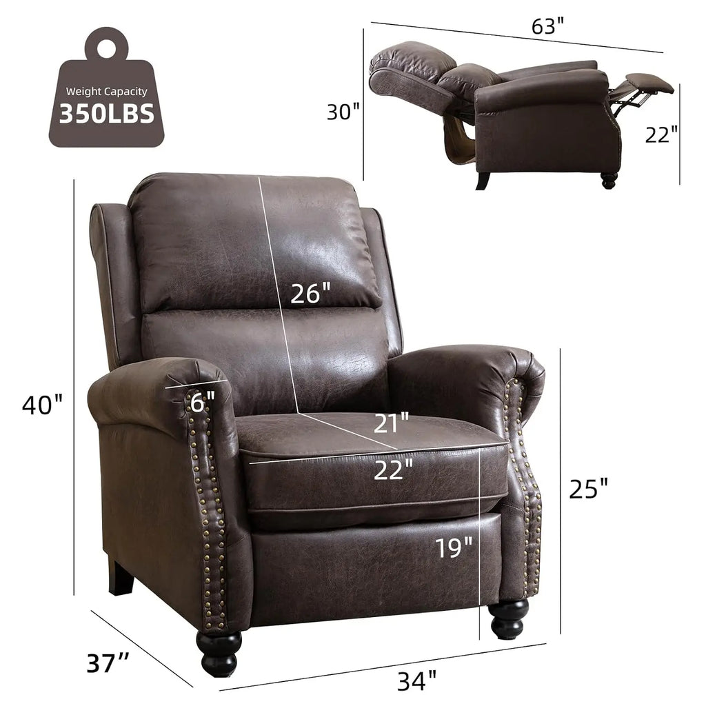 Faux Leather Pushback Recliner Chair Set of 2 with Rivet Decoration for Living Room, Dark Grey, Customized