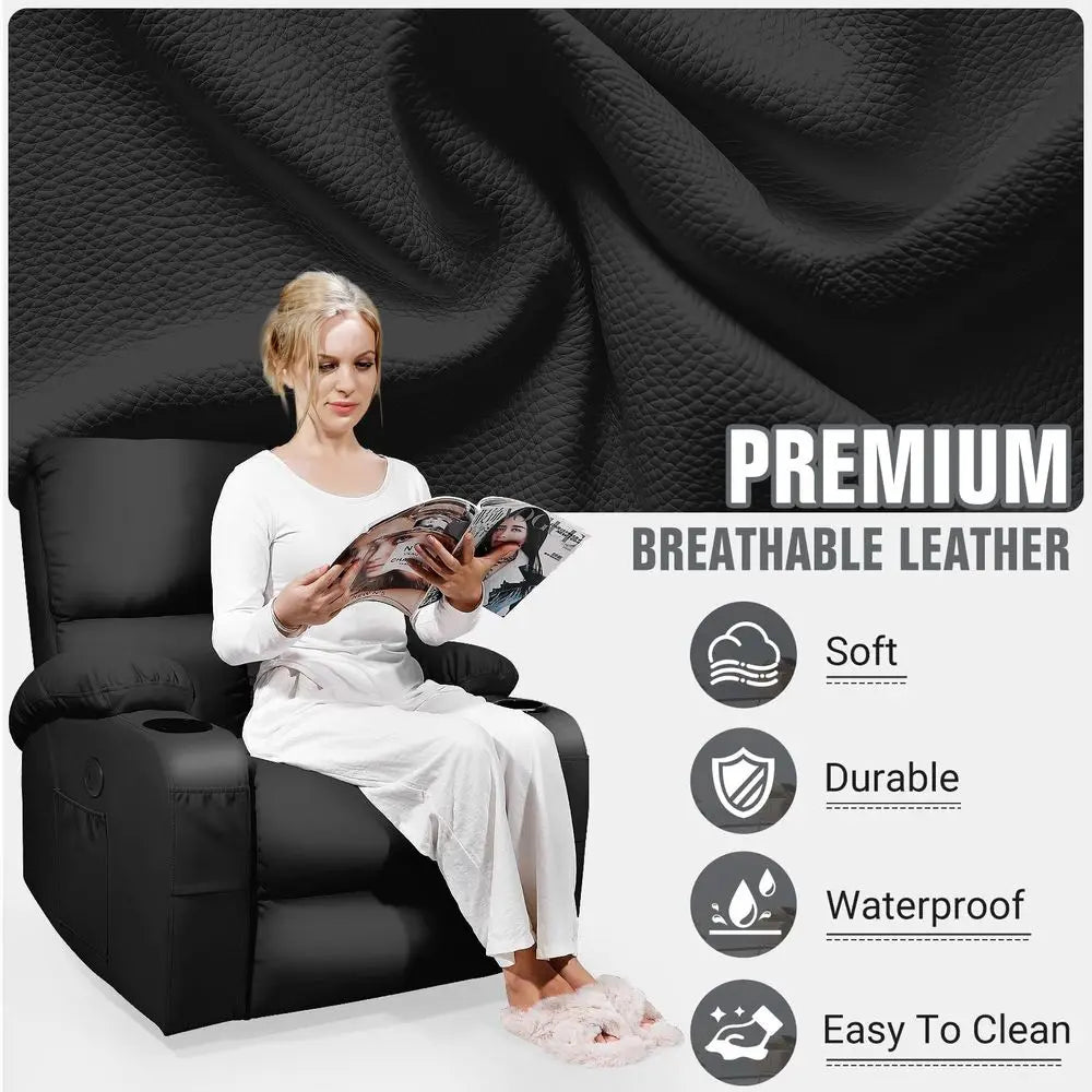 Rocking Recliner Chair, Massage Rocker Recliner Chair with Vibration Massage and Heat, USB and TypeC Ports,360 Swivel Faux Leat