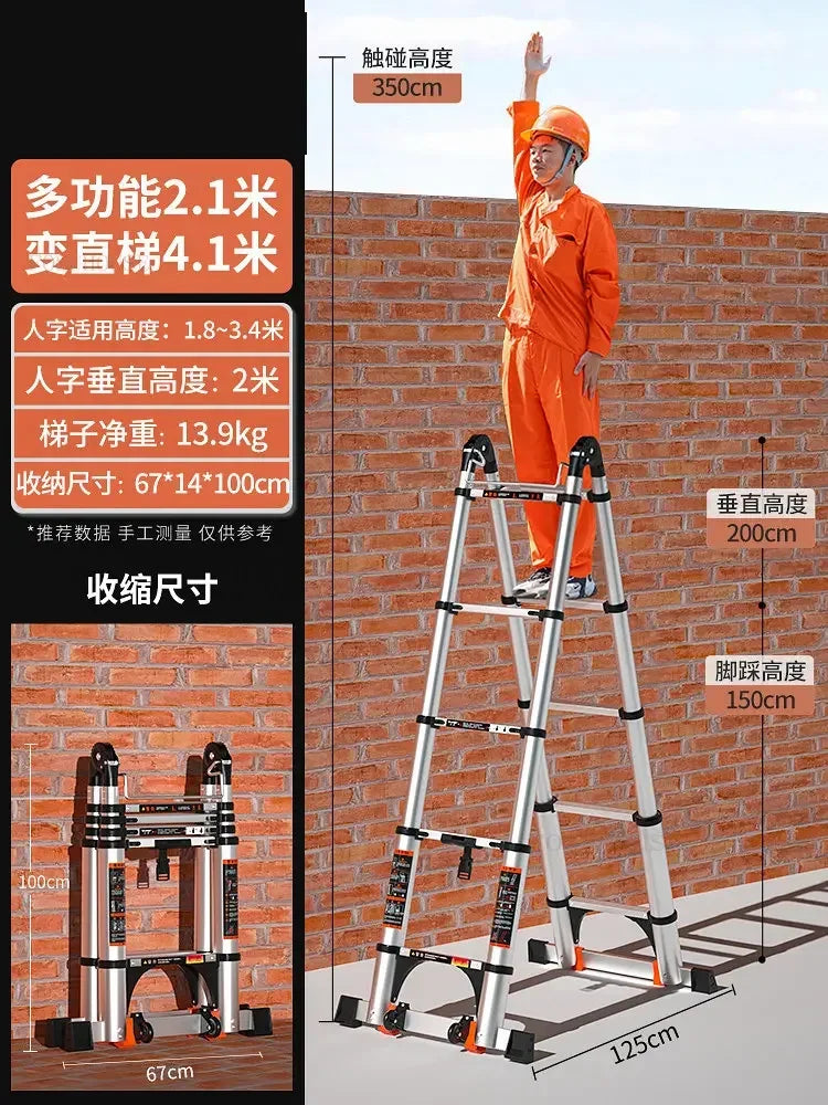 Aluminum Alloy Telescopic Ladder Thickened Stainless Steel Step Ladders Folding Lift Herringbone Ladder Home Portable Ladder B Y