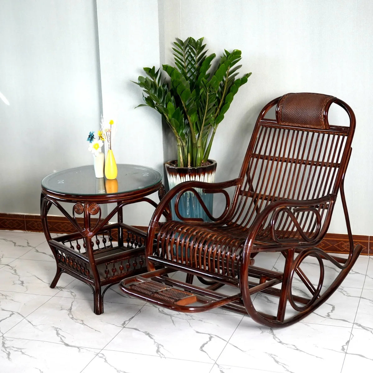 Manufacturer Supplies Real Rattan Rocking Chairs for Adults and Elderly for Bedroom Balcony Leisure Home Nap Furniture