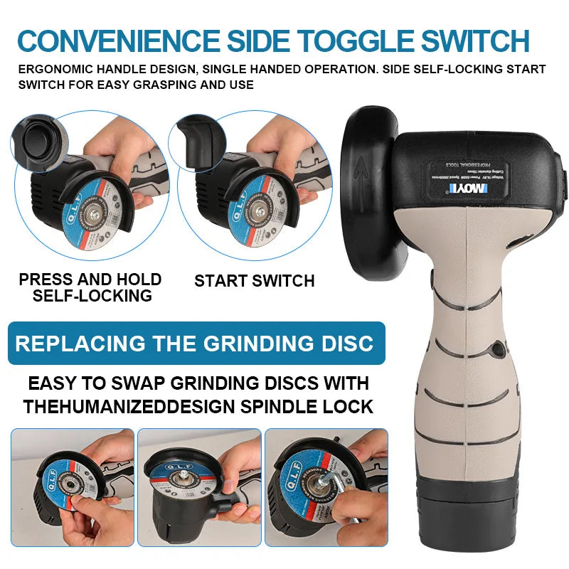 16.8V Brushless / Brushed Angle Grinder Lithium Battery 19500Rpm Cordless Mini Polishing Machine Diamond Cutting Grinder