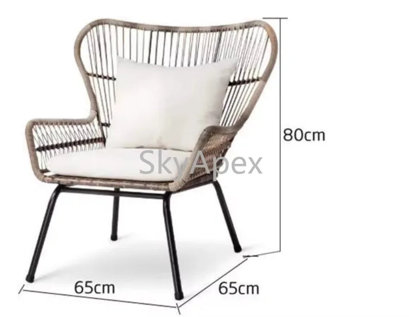Modern 3-Piece 2-Seater Comfortable Metal Frame Rattan Wicker Chair and Table Set  For Outdoor Balcony Courtyard Apartment Patio