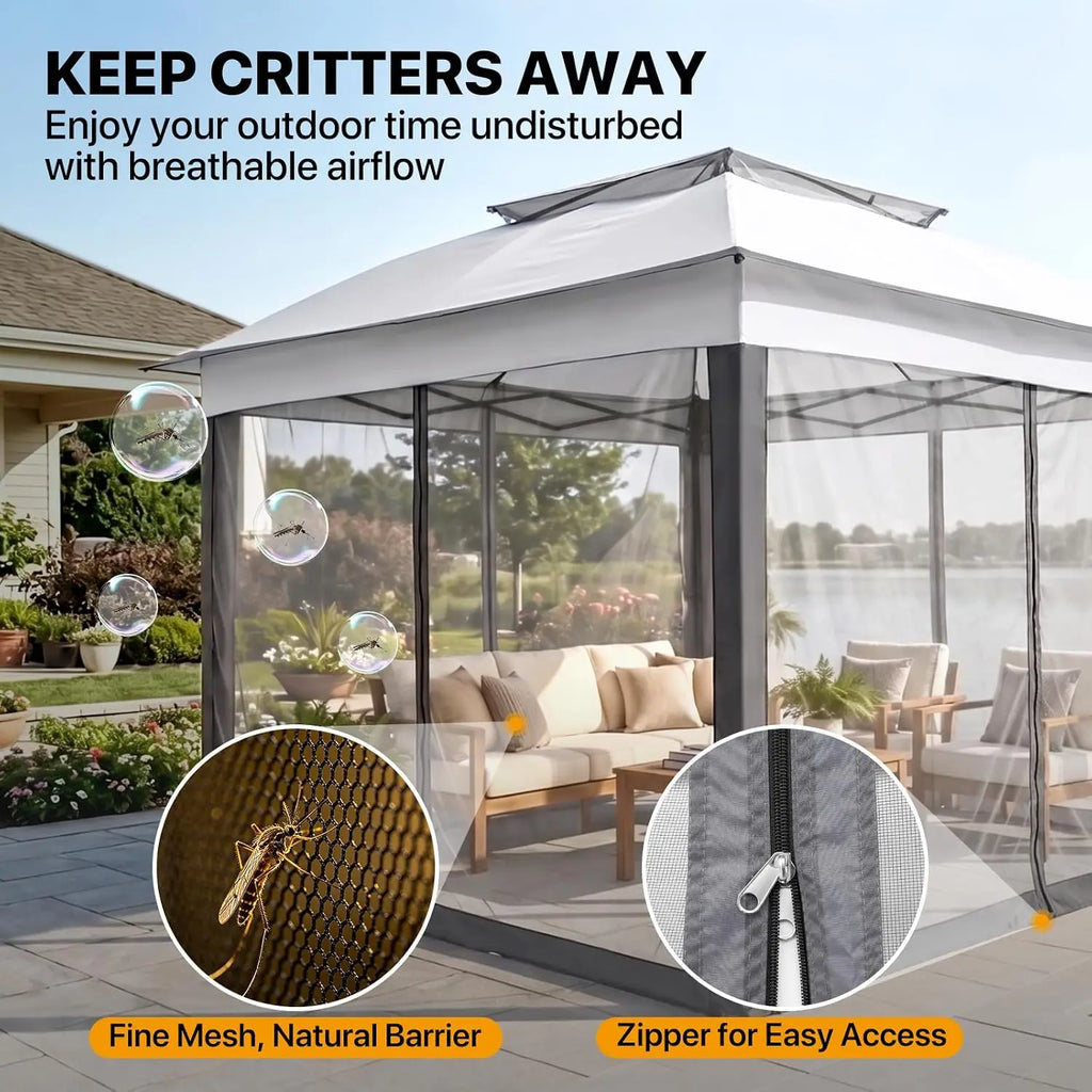 11x11 Pop Up Gazebo with Mesh Netting, Instant Outdoor Canopy Tent, Water Resistant Shelter with UPF 50+ UV, Customized