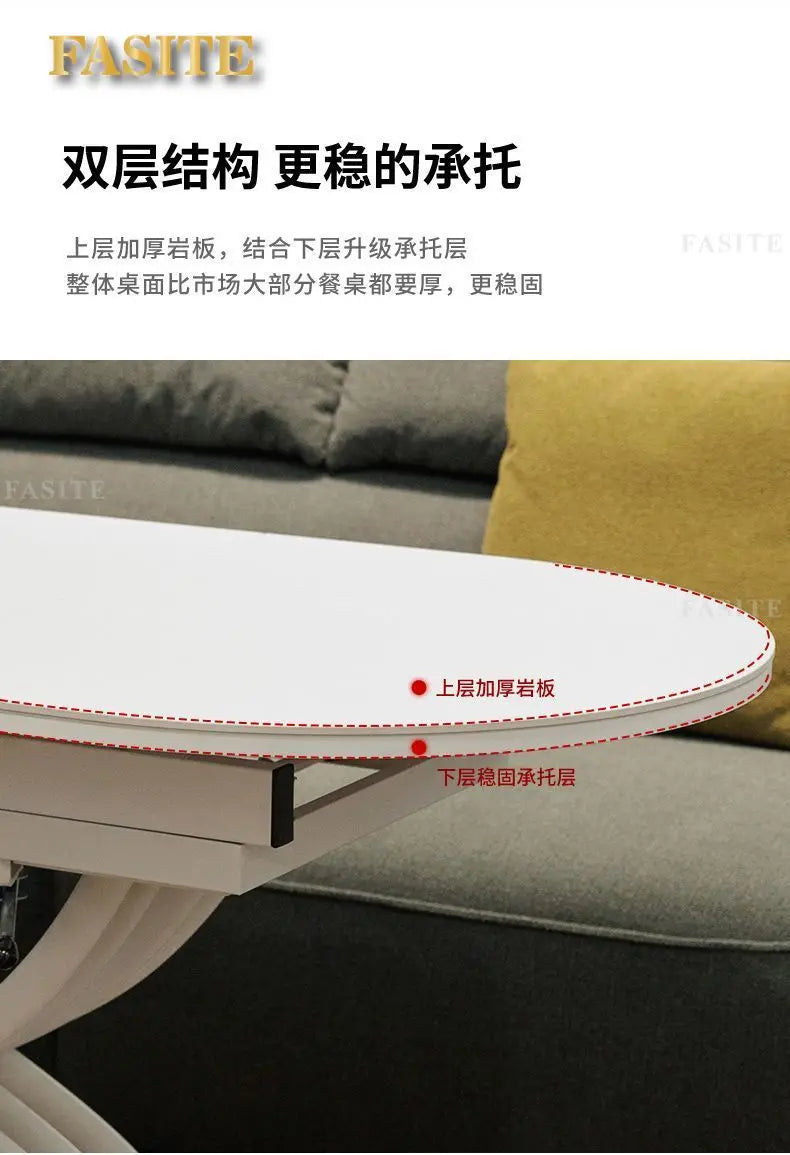 Black light luxury rock slab lifting coffee table dining  dual-purpose retractable mobile dining