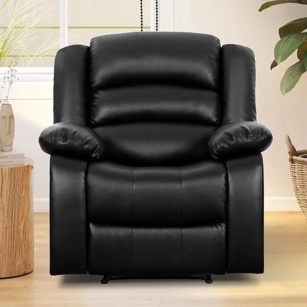 Recliner Chair with Overstuffed Arm and Back, Breathable Faux Leather Manual Reclining Chairs, Living Room Single Sofa Recliners