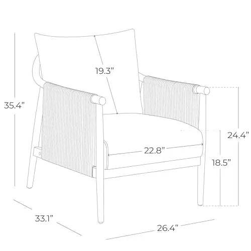 Braid Accent Chair with Wood Frame and Paper Cord Armrest, Cream | Boho Reading Armchair, FSC Certified Solid Wood