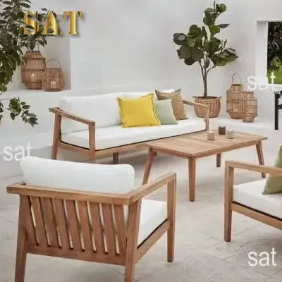 #Modern Teak Wood Outdoor Sectional Sofa Set Modular Eco-Friendly Durable Quick-Dry Waterproof Cushions for Garden Courtyard Use