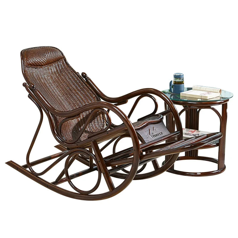 natural real rattan happy elderly solid wood rocking balcony household rattan rocking chair rattan