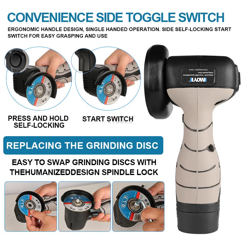 16.8V Brushless / Brushed Angle Grinder Lithium Battery 19500Rpm Cordless Mini Polishing Machine Diamond Cutting Grinder