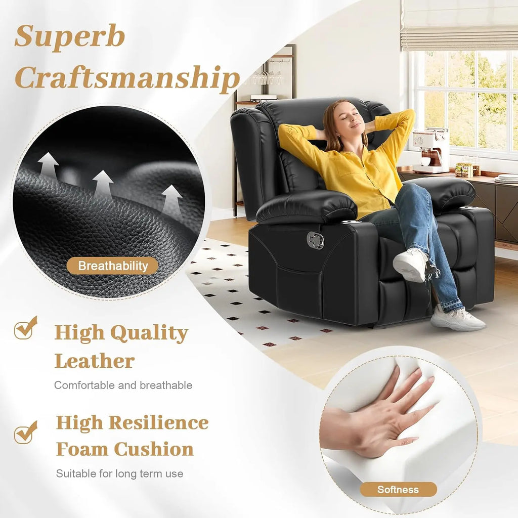 Oversized Manual Recliner Chair with Cup Holder & Storage, Single Reclining Sofa for Living Room Home Theater RV