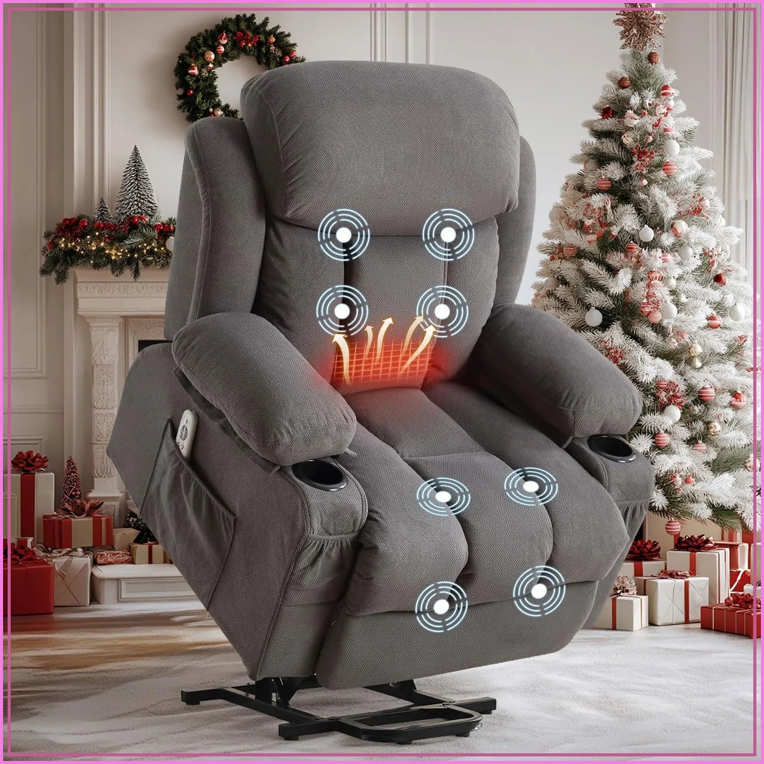 Power Lift Recliner Chair with Massage & Heat for Elderly, Electric Recliner Single Sofa Cup Holders USB