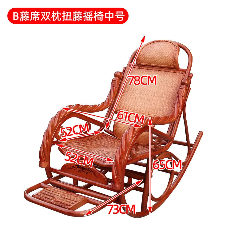 Home Balcony Leisure True Vine Elderly Rocking Chair Reliable Back Braided Rattan Chair Living Room