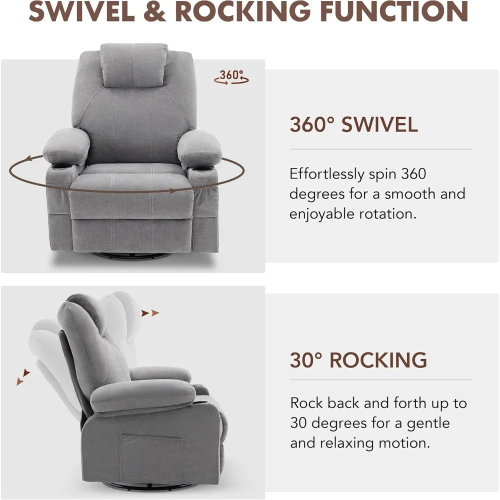 Rotating Joystick Lounge Chair with Heating and Massage, 360 Degree Rotating Lounge Chair with Cup Holder and USB Port