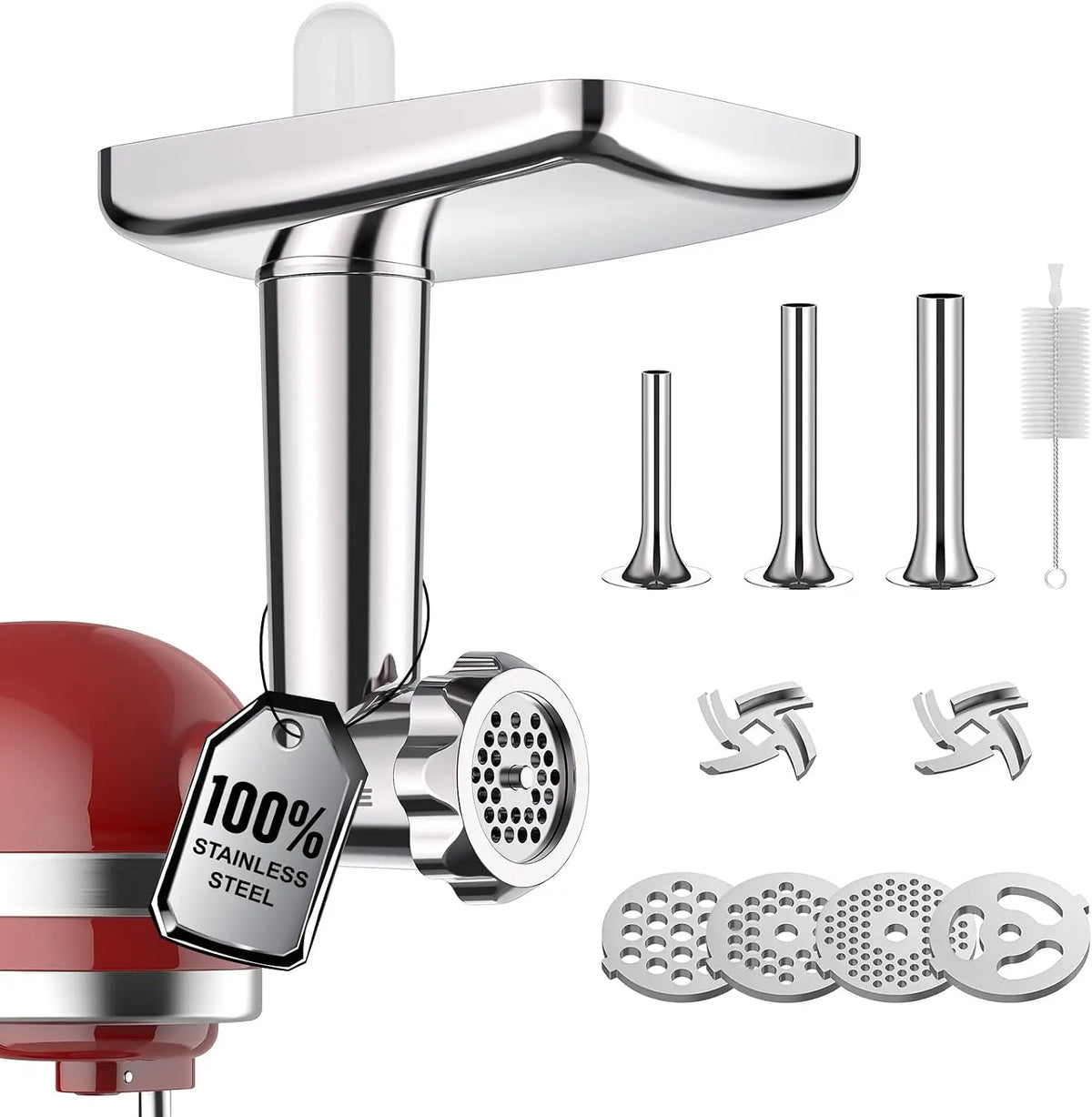 Metal Meat Grinder Attachment for KitchenAid Stand Mixer with 4 Grinding Plates 3 Sausage Tubes 2 Blades