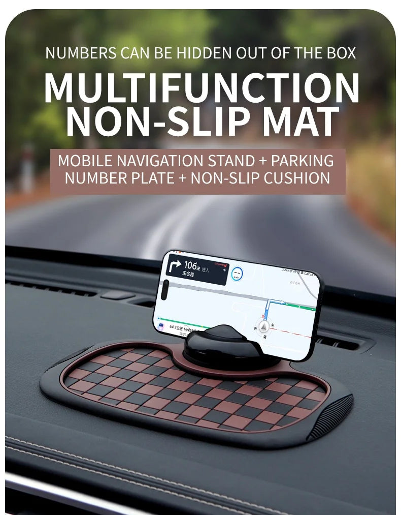 Multifunctional Plaid Anti-Slip Mat Car Phone Holder 360° Rotatable Temporary Parking Card Auto Accessories