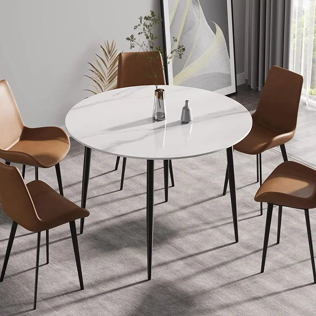 LUVODI 32" Round Marble Dining Table for 2-4 People,White & Grey Restaurant Kitchen Cafe Coffee Table Furniture