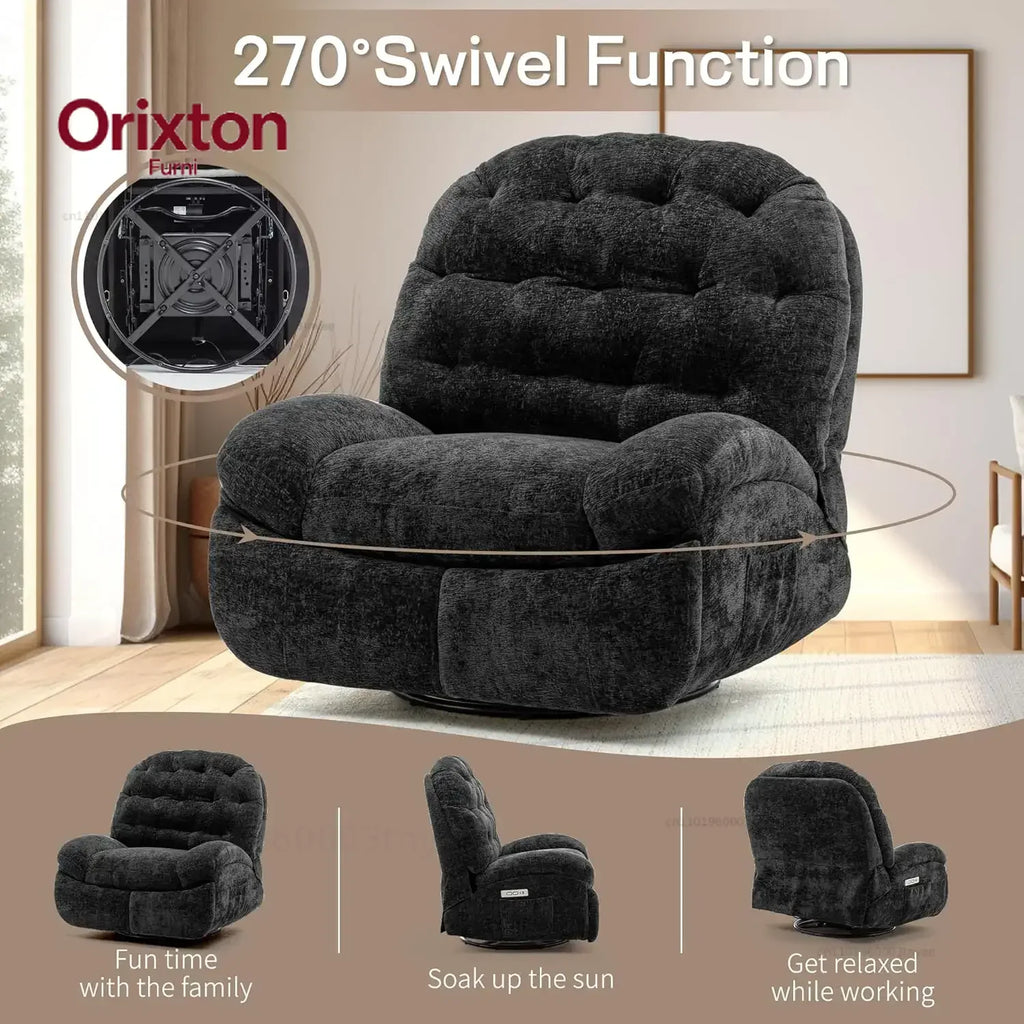 Oversized Swivel Recliner Chair, Comfortable Soft Shaped Recliner with  Ports and Storage for Living Room