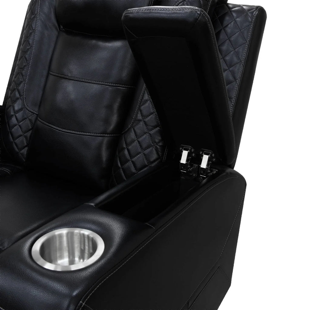 Black PU Leather Dual Motor Power Recliner Sofa Set - 3+2+1 Seater Home Theater Reclining Furniture ,GN4648