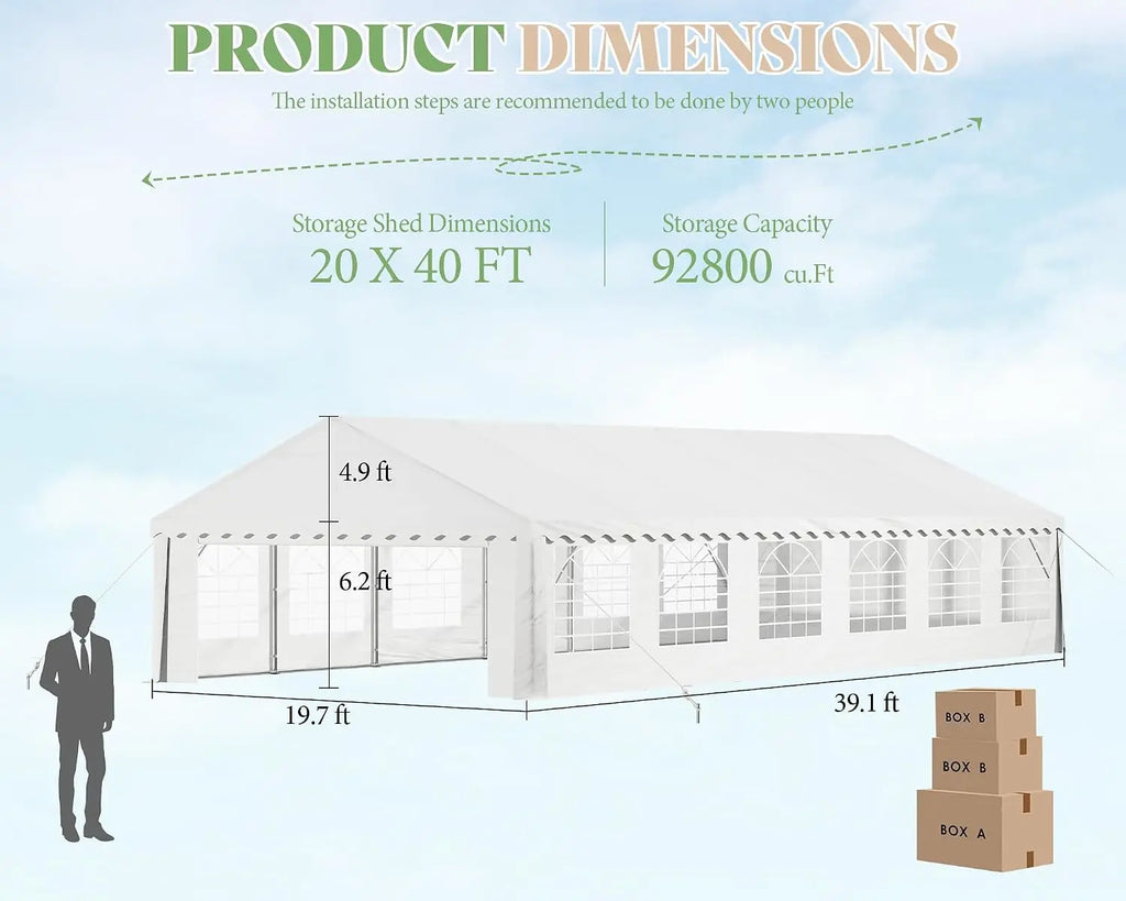 20x40ft Party Tent with Sidewalls Heavy Duty Outdoor Canopy Waterproof Easy Setup Gazebo White