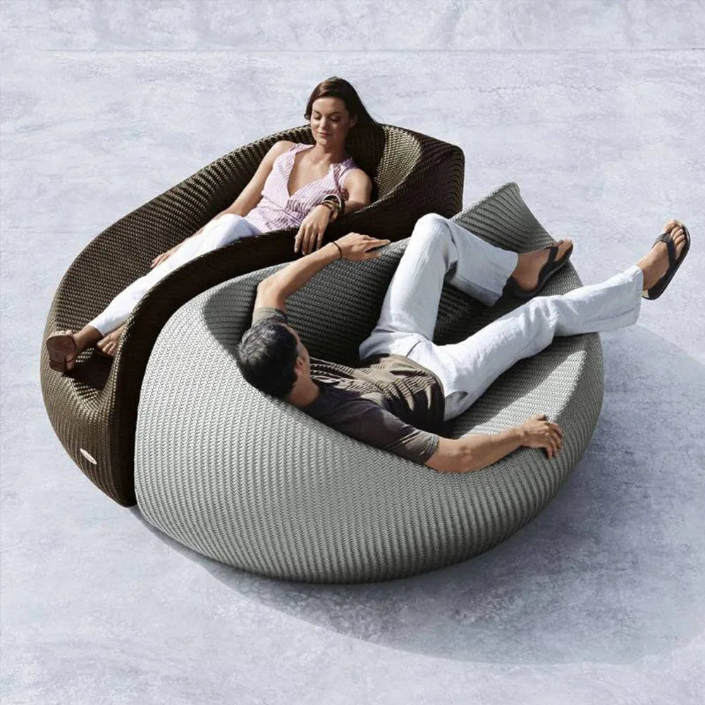 &Nordic Outdoor Rattan Lounge Chair Set & Sofa for Villa Garden Courtyard & Pool Use Non-Foldable Octagon Bed