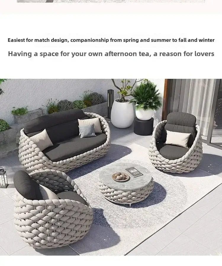 All-Weather Rattan Outdoor Sofa Set or Villa Balcony Living Room Leisure Terrace Furniture fCourtyard Combination Double Chair