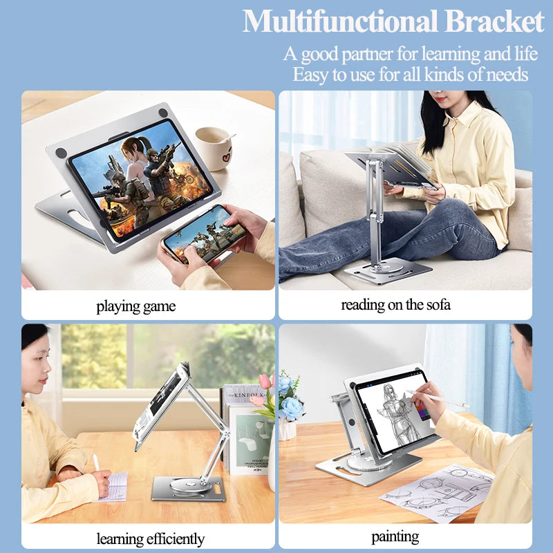 Oatsbasf 360 Rotable Aluminium Laptop Stand Height Angle Adjustment Tablet Desktop Holder Multifunctional Reading Book Bracket