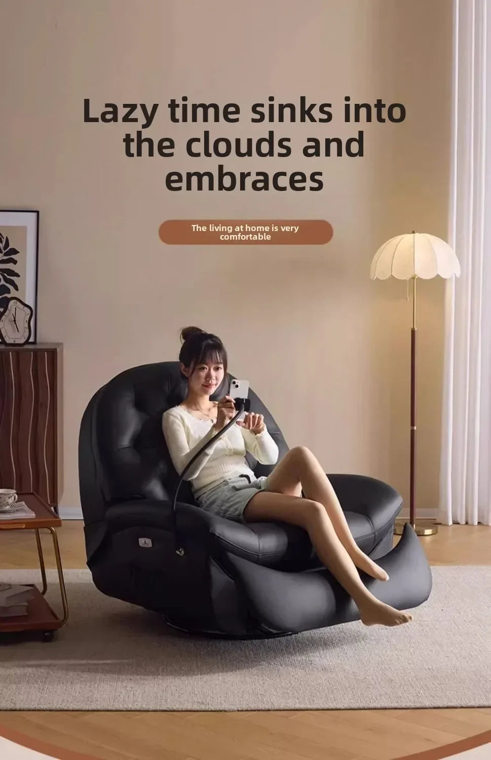 LZ X LazySofa Single Recliner Electric Space Capsule Rocking Chair Eco-Leather Lounge Living Room Suitable Sitting Reclining Sle