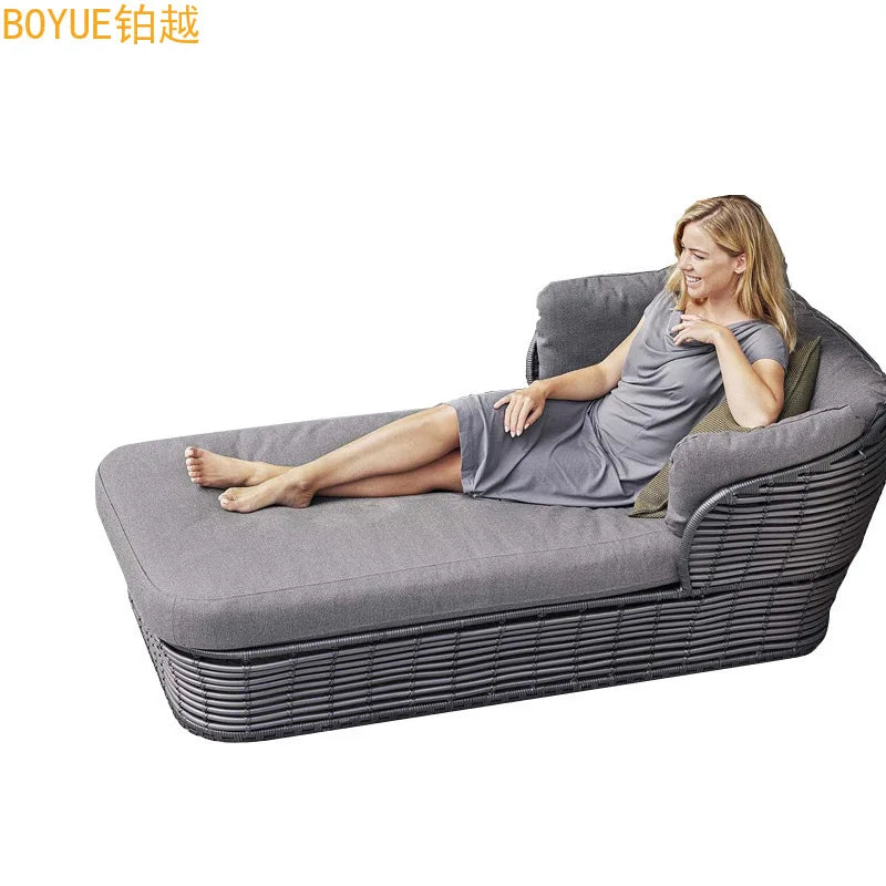 Outdoor faux rattan woven sofa combination, courtyard garden, waterproof and sunproof outdoor balcony lounge bed rattan chair fu