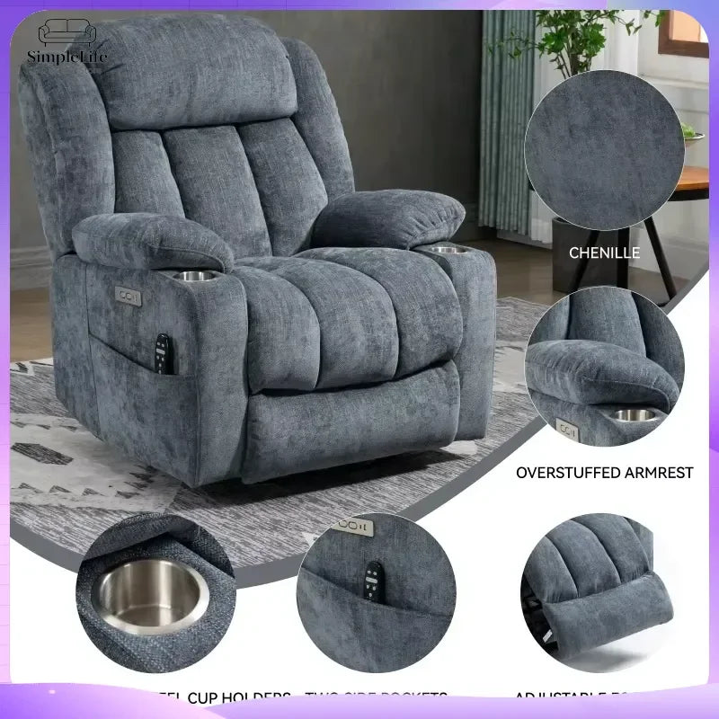 Modern Recliner Office Chair with USB Charging Port Swivel Base Massage Function Adjustable Lumbar Support Ergonomic