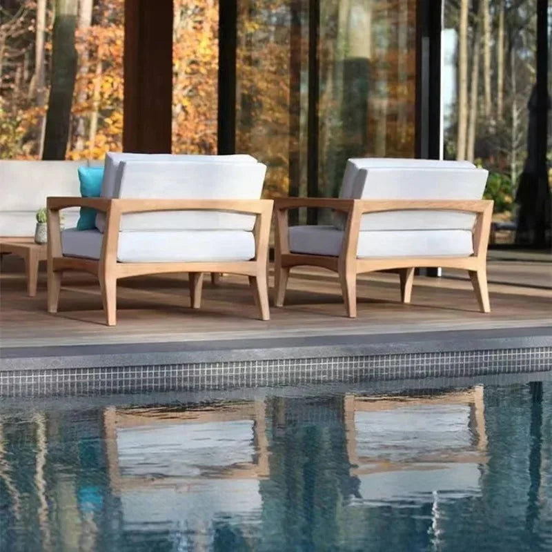 #Modern Teak Wood Outdoor Sectional Sofa Set Modular Eco-Friendly Durable Quick-Dry Waterproof Cushions for Garden Courtyard Use