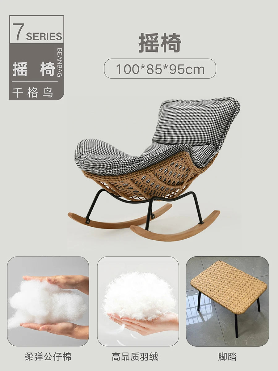 Rattan Rocking Chair for Sleeping Single Recliner Lounge Chair for Living Room Patio Outdoor Relaxing Seat Natural Wicker Rocker