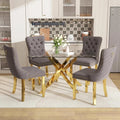 51" Glass Dining Table Set for 4, Grey | Tempered Glass Top, Silver Metal Legs, Velvet Chairs, Modern Dining Room Set, Custom