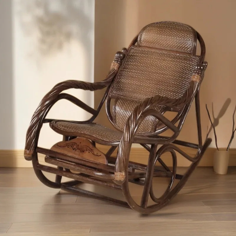 Balcony elderly rattan chair household large medium new Chinese real rattan recliner