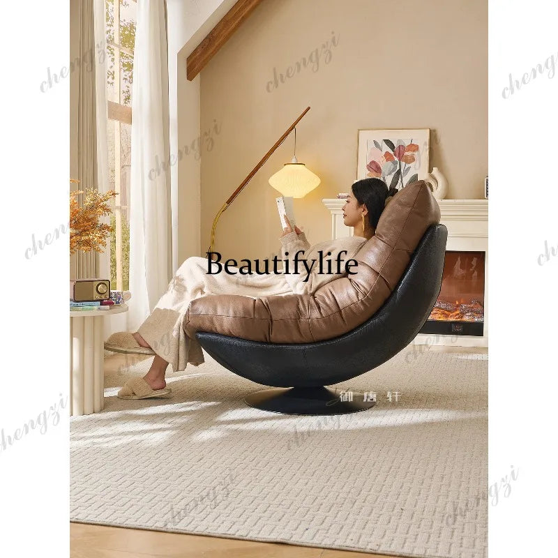 Italian minimalist sofa chair single leather art rotating leisure chair living room high-end single chair