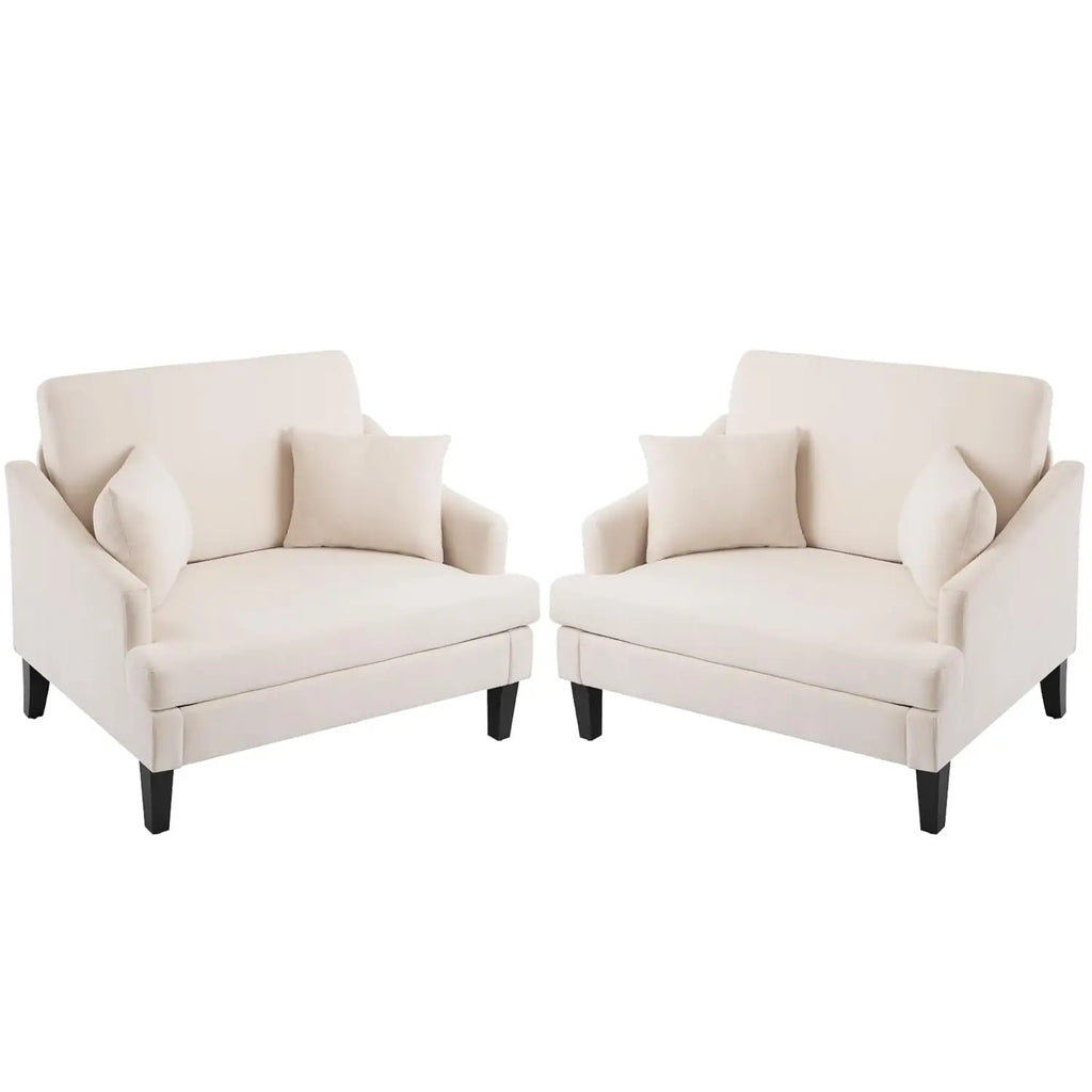 41'' Upholstered Oversized Accent Chairs Set of 2, Beige | Wide Seat Comfy Armchair with 2 Pillows, Upholstered Big, Customized