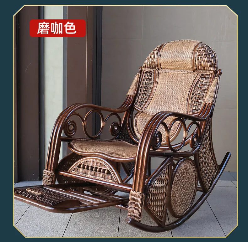 Natural rattan rocking chair elderly recliner balcony