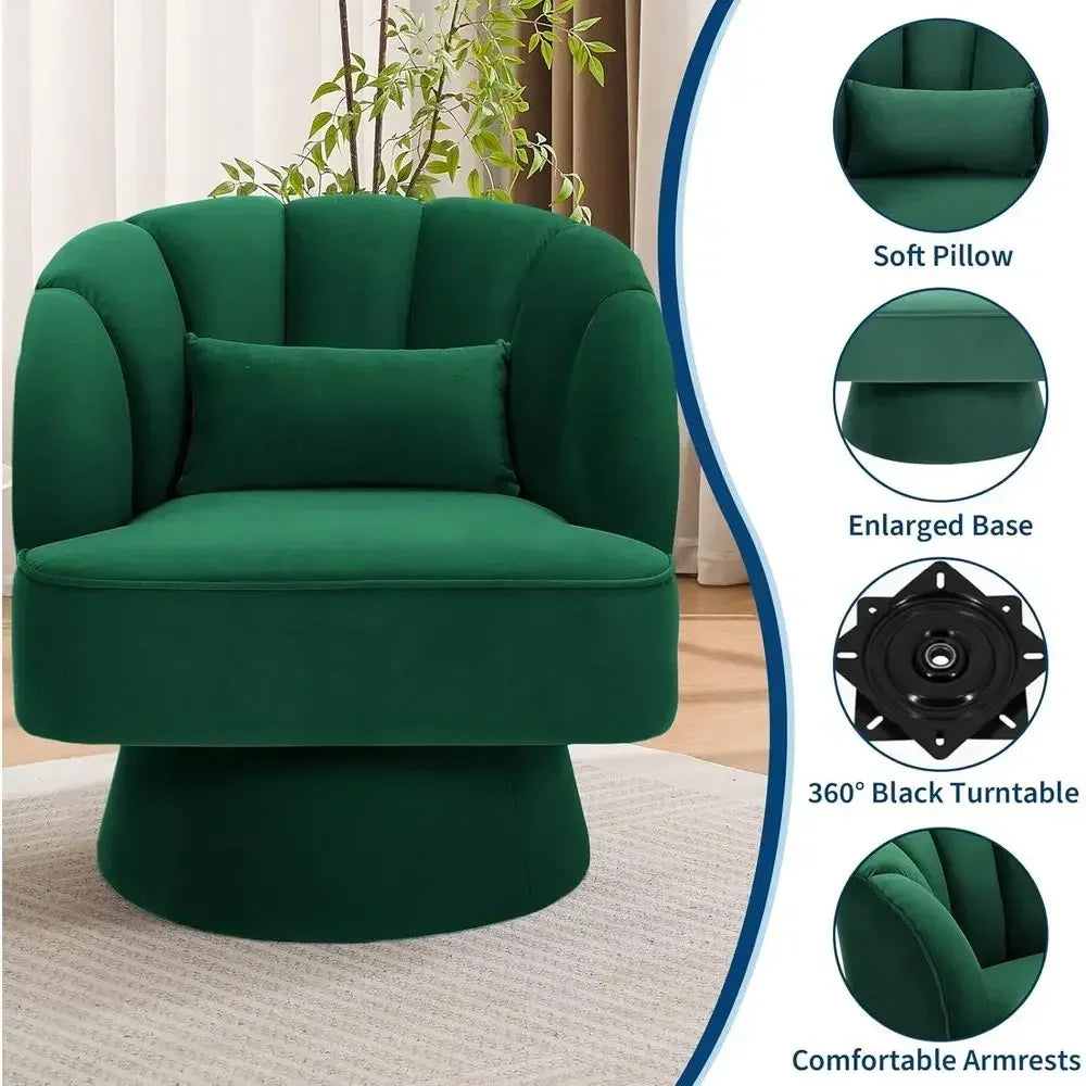 360° Swivel Velvet Armchair with Striped Backrest and Plush Padding for Lounge, Living Room, Bedroom, and Reading Nook