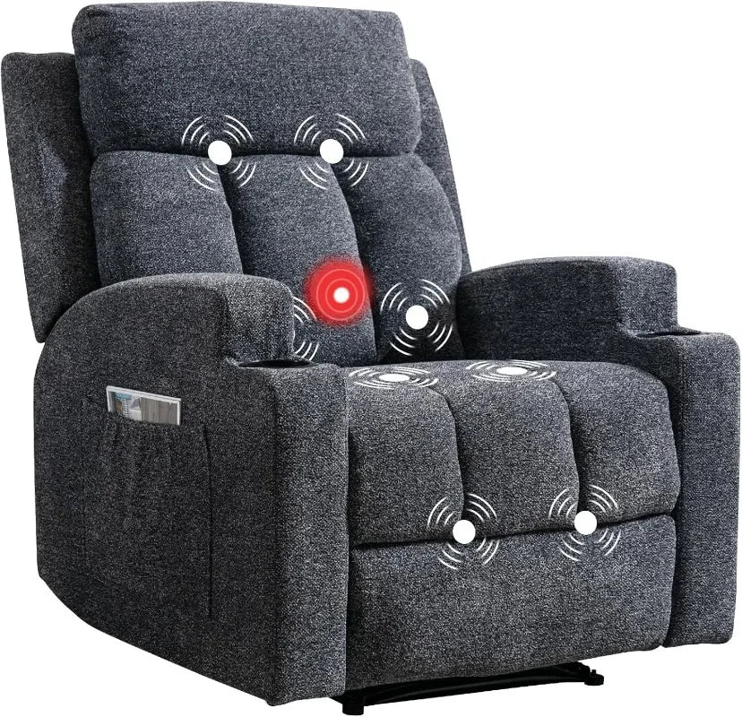 CANMOV Manual Recliner Chair with Massage and Heat,Breathable Leather Recliner Chair with Armrest and Backrest