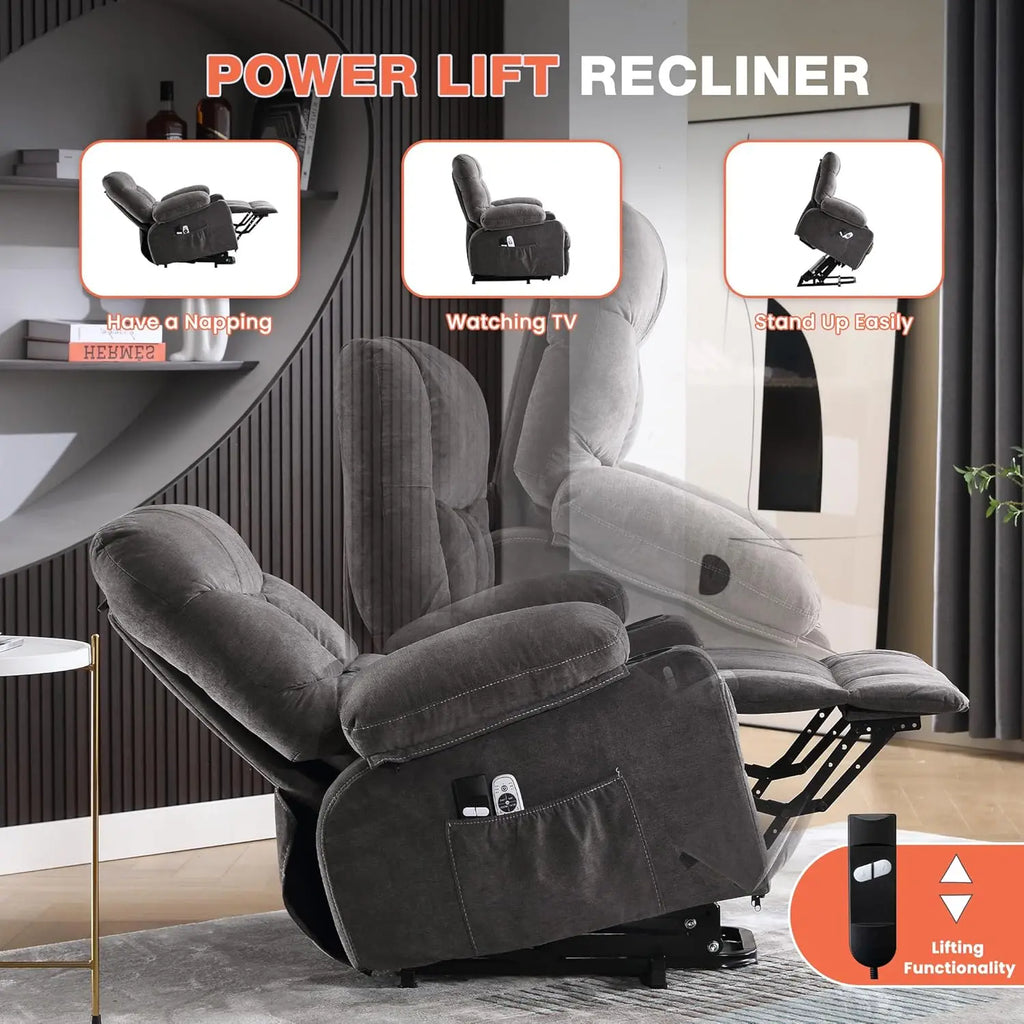 Power Lift Recliner Chair for Elderly with Vibration Massage & Lumbar Heat, Electric Recliner Sofa with Cup Holders, USB Port