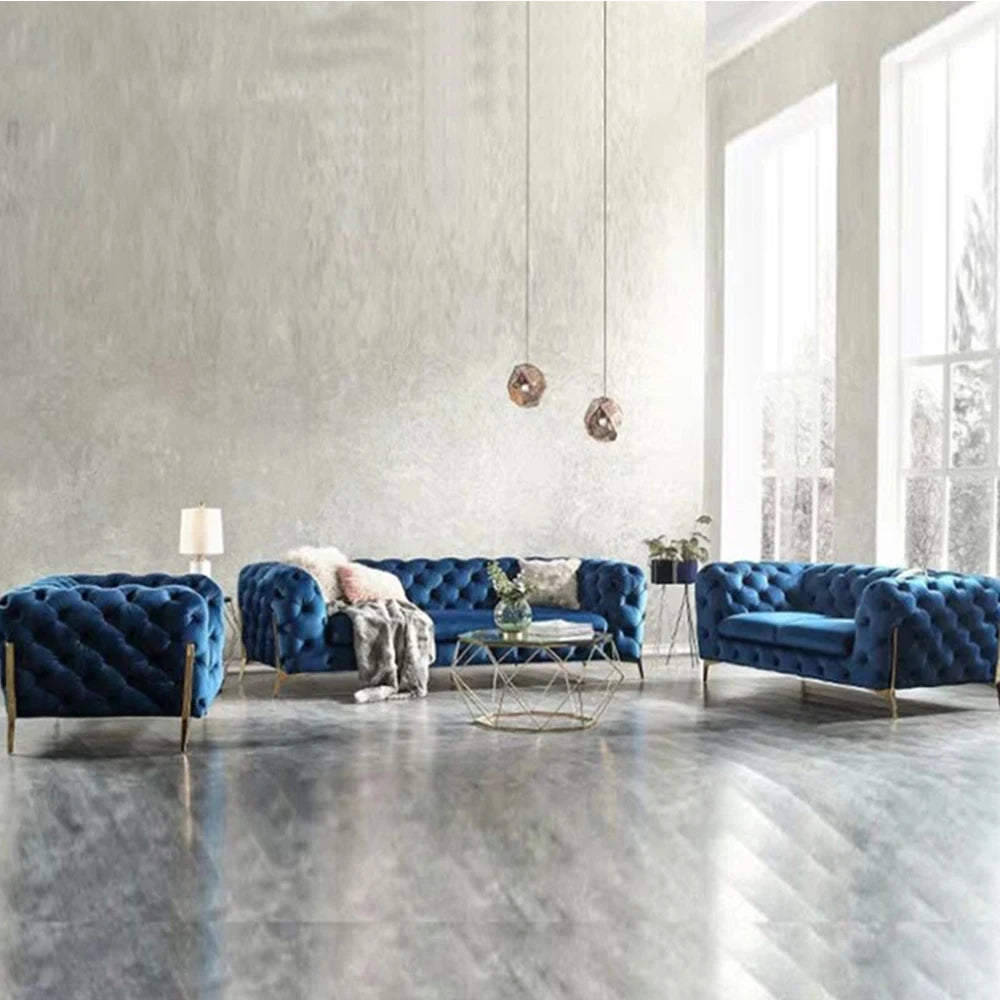 Modern Nordic Simple Velvet Sofa Suitable 2 3 Seater Sofa Set Elegant  Gold Stainless Steel Base Sofa Couch Set for Living Room